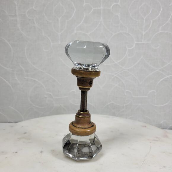 Antique Victorian 8 Point Crystal Door Knob Clear Glass 3 Inch Brass Rod Handle - Picture 8 of 13